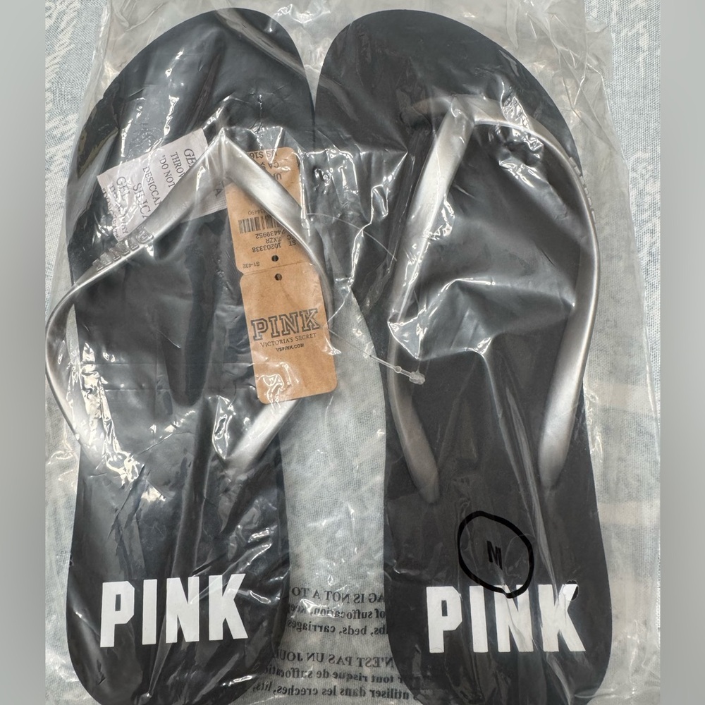 PINK Victoria's Secret Black Slide Sandals